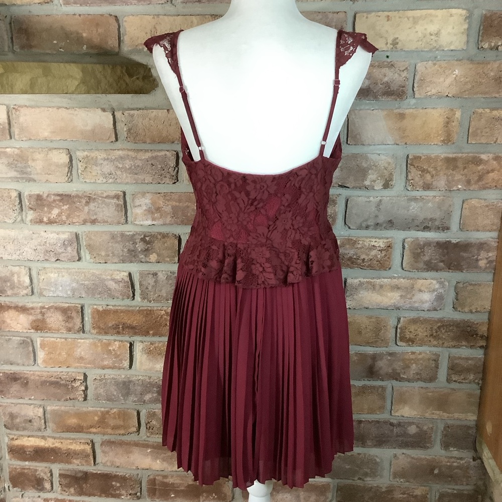 TOBI “Just Us Two” Pleated Lace Wine Skater Dress - Picture 4 of 12